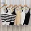 LUImo Áo Vest Dệt Kim Sọc Trắng Mùa Hè Cho Nữ Thanh Lịch Không Tay V-ne Ngắn Áo Thời Trang Ngày Lễ Quần Áo SBS