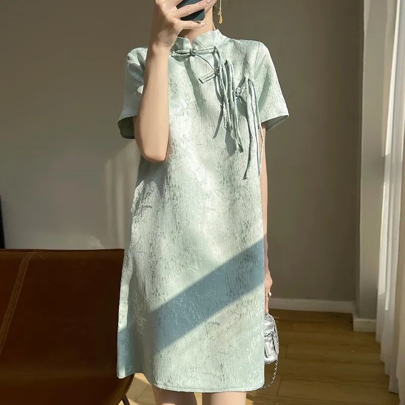 Sườn Xám Cao Cấp Cổ Đứng Khuy Phong Cách Trung Hoa Quý Phái