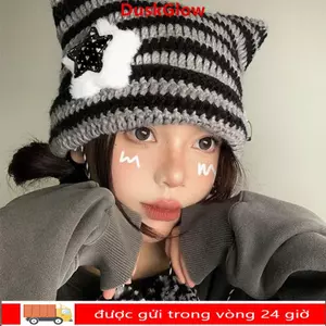 DUSKGLOW Beanie Hat Y2K Sọc Ngôi Sao, Mũ Len Cute Cho Mùa Đông