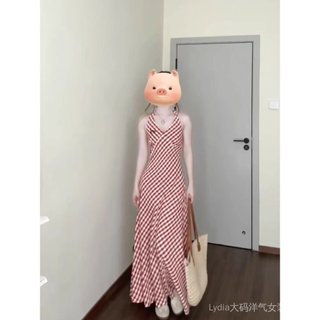 Váy dây cao cấp kẻ sọc mỏng phong cách retro phương Tây, size lớn, đẹp phù hợp nữ đi biển
