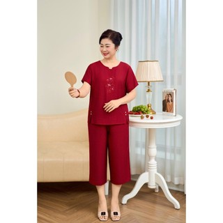 Đồ bộ mặc nhà nữ trung niên mềm mại, thoáng mát linen mềm mại, thoáng mát SUNFLY SP2256