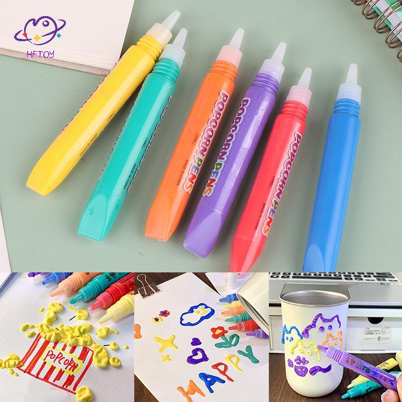 HFTOY 6 Cái Bút bong bóng in 3D DIY Ink Puffy Paint Pen Like Popcorn Pen Thiệp chúc mừng sinh nhật Handmade Quà tặng trẻ em ~