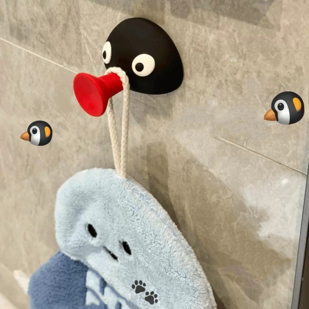 1 Móc treo tường hình chim cánh cụt hoạt hình dễ thương cho áo khoác khăn