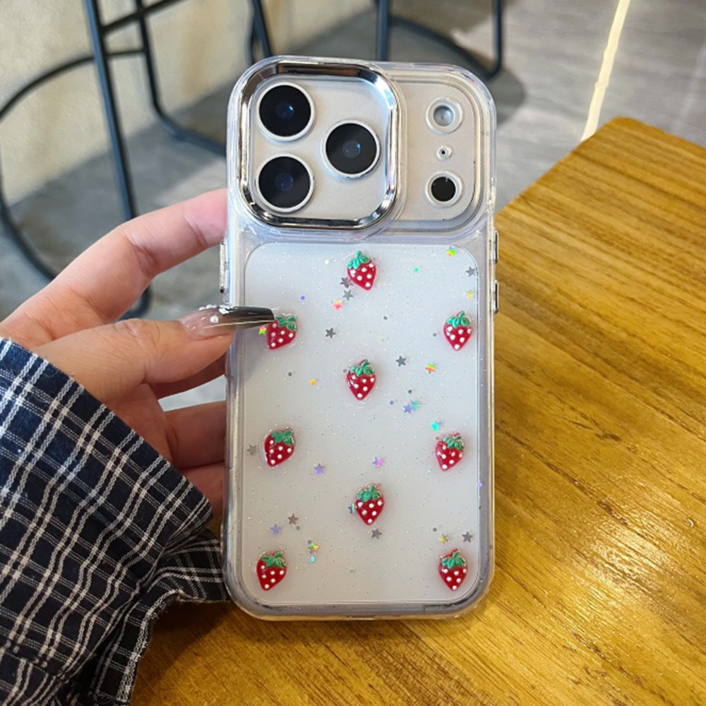Ốp Điện Thoại Nhựa Dâu 3D Cho iPhone 17 Pro Max 17 Air 16 Plus 15 14 13 12 11 Vỏ Bảo Vệ Chống Sốc