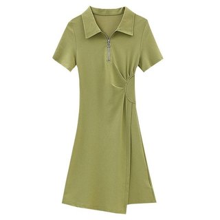 Váy ngắn tay nữ cổ áo polo xếp ly, phù hợp mùa hè