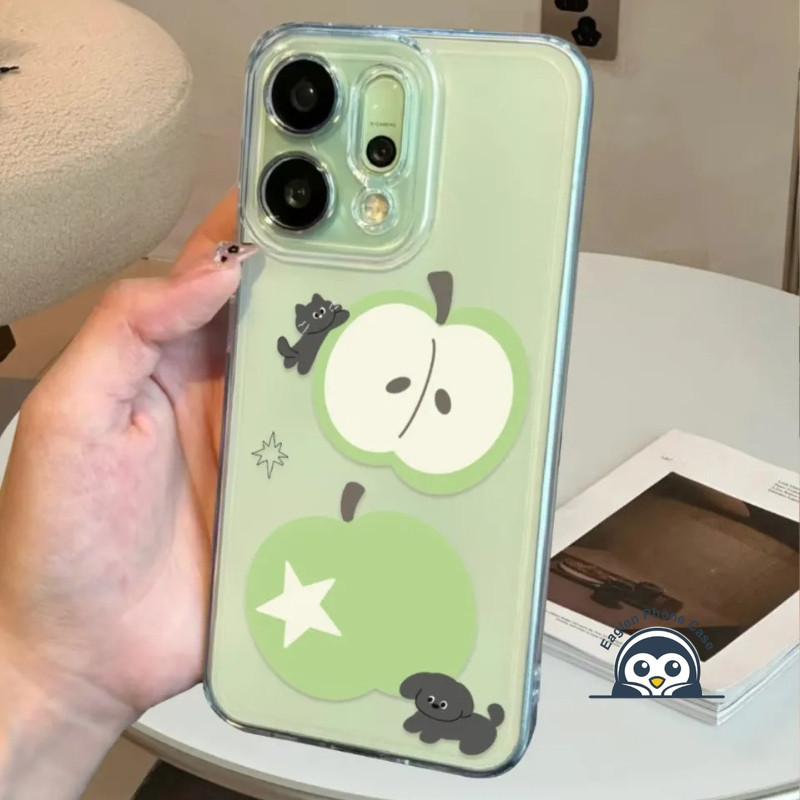 Ốp Điện Thoại Apple Xanh Hoạt Hình Dễ Thương Cho Redmi Note 15 14 13 Pro Plus 12 Turbo 11 Pro Plus 11E 11 SE 11T Pro Plus 11S 4G 5G Vỏ Cỏ Ba Lá Chó Mèo Bốn Lá Trong Suốt Ốp Lưng Mềm