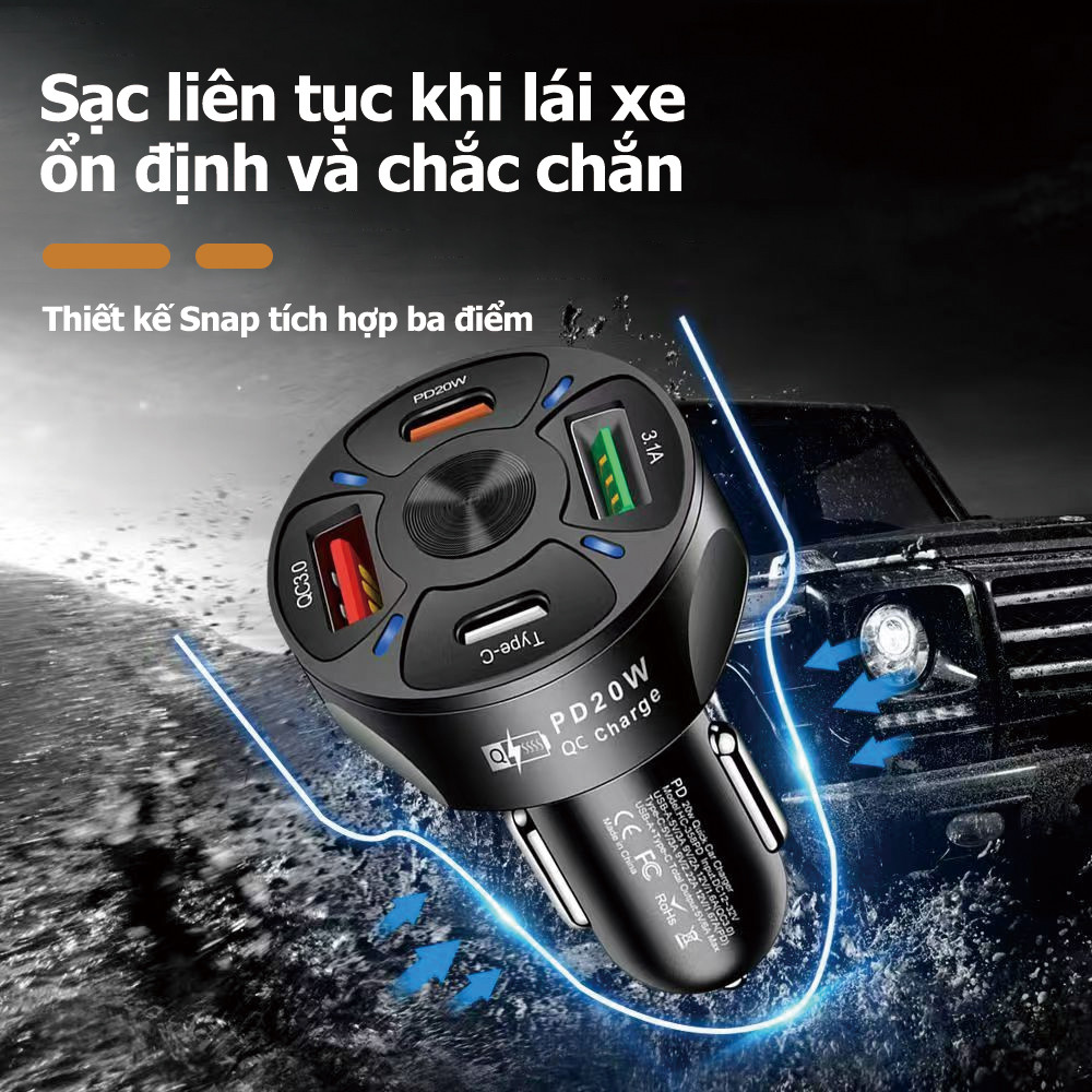 Đa cổng 4usb 5usbQC3.0 sạc điện thoại di động trên ô tô sạc flash sạc nhanh sạc xe hơi sạc nhanh sạc xe hơi