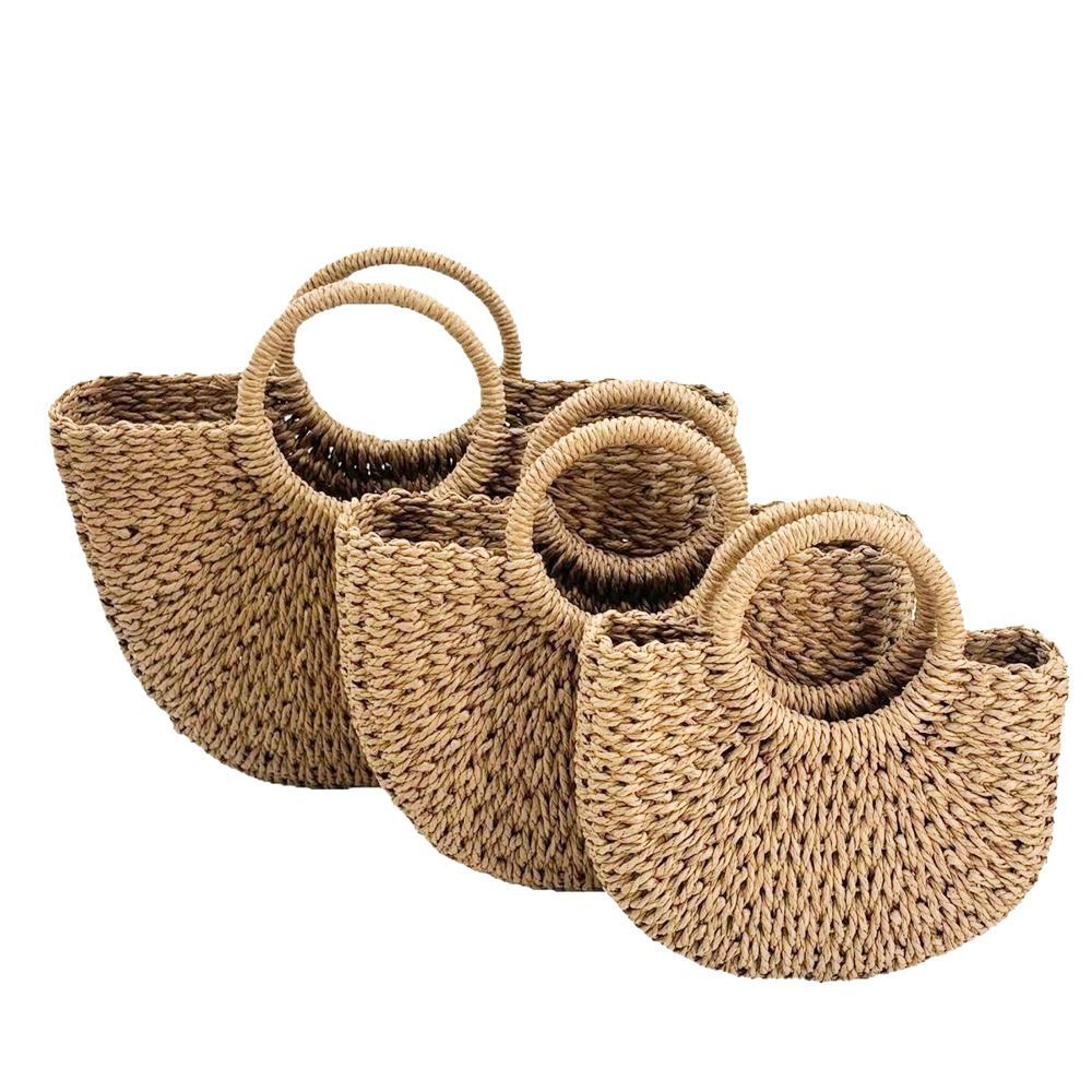 Túi cói AWNGD đi biển dệt tay rỗng, boho lớn tote, kiểu nửa mặt trăng thời trang nữ