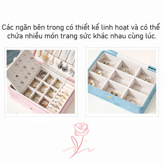 【BabyJoy】Hộp đựng trang sức nhung cao cấp nhiều ngăn,phù hợp du lịch và bảo quản vòng cổ,nhẫn,bông tai