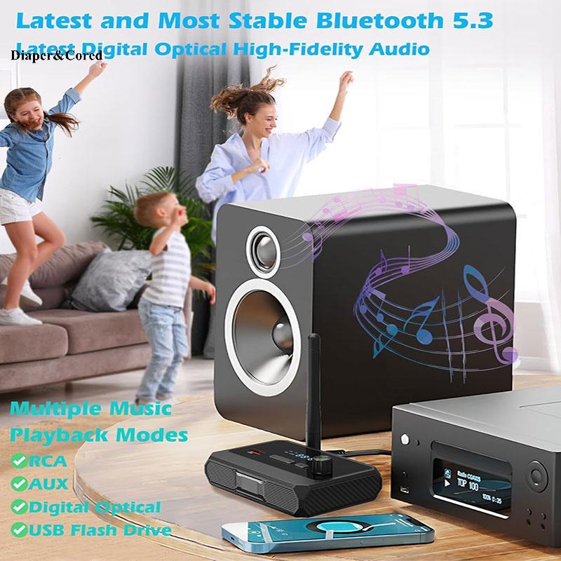 Bộ thu âm thanh Bluetooth 5.3 DIAPER & CORED cho loa PC TV trên ô tô - Hỗ trợ đĩa U, Jack quang RCA AUX 3,5 mm YTH