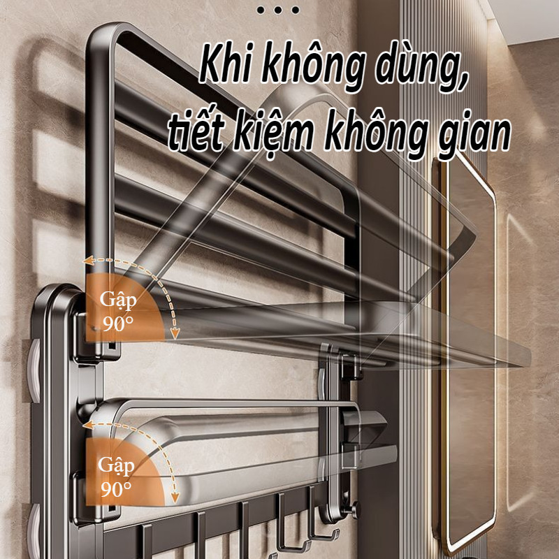 Giá Treo Khăn Nhà Tắm,Hút Chân Không,04 Cốc Hút Siêu Chắc,gấp gọn,50/60cm,Không Khoan Đục,Chống Han Gỉ