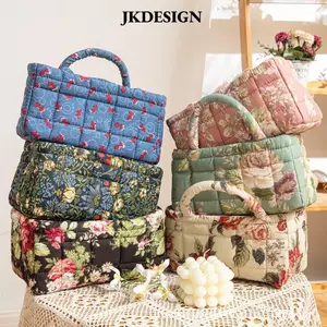 Túi xách JKDESIGN Bento, Túi đeo vai thiết kế chắp vá họa tiết hoa, Túi xách nữ có thể gập lại Chất liệu Cotton di động Túi mua sắm Các mặt hàng linh tinh Sắp xếp