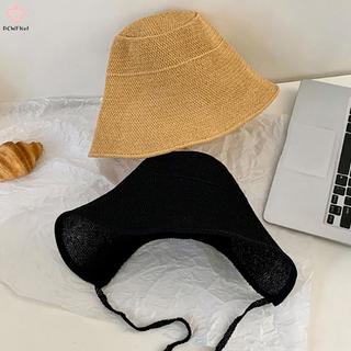 [PCW-T] Vải Lanh Ống Hút Nành Cho Nữ Mũ Chống Nắng Nơ Mũ Đi Biển Lớn Vành Rộng Cloche Mũ Chapeau Femme Ren Ngoài Trời Mùa Hè