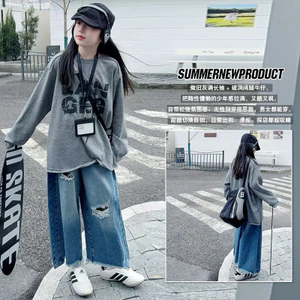 Áo Sơ Mi In Chữ Bé Gái 2026 Xuân Thu Phong Cách Mới Thời Trang Trẻ Em Rời Frayed Top