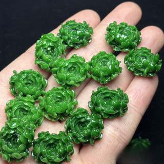 ((Giá 2 Miếng) Mặt Dây Chuyền Tự Làm 16mm Giả Jadeite Xanh, Họa Tiết Hoa Mẫu Đơn - Phụ Kiện Thời Trang