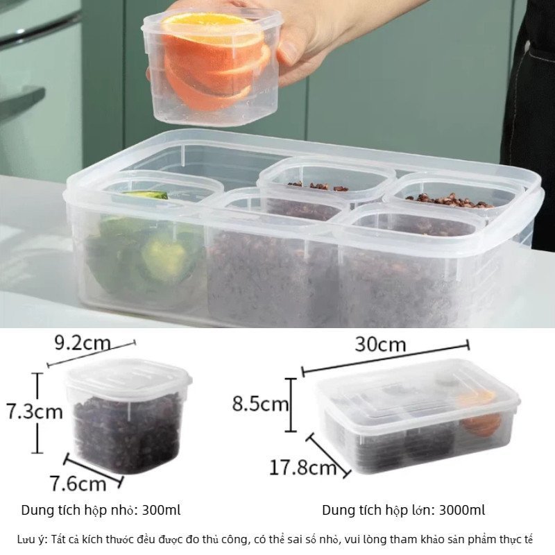 Bộ 7 hộp đựng thực phẩm kín chống tràn an toàn thực phẩm dùng lò vi sóng vạch chia định lượng phù