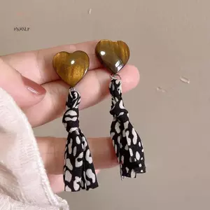 Hộp NhựaVintage Màu Cà Phê Không Đồng Nhất, Thiết Kế Hình Học Với Trang Sức Giả Hổ Phách - Bông Tai Ternperamental