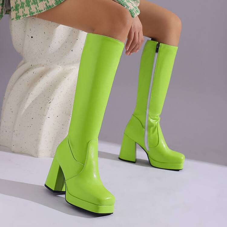 VNMZGG34-39 Kích Thước Lớn Cao Gót Nền Tảng Ngón Chân Tròn Không Đầu Gối Co Giãn Thời Trang Phù Hợp Với Giày Da Gót Dày Giày Nền Tảng