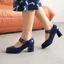 VNMZGG34-39 Kích Thước Lớn Bằng Sáng Chế Da Nông Miệng Dày Cao Gót Đôi Hàng Khóa Dây Mary Jane JK Đồng Phục COS Giày Nữ