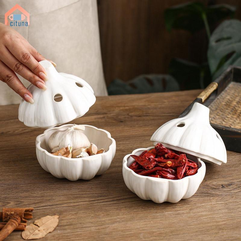 Hộp Đựng Tỏi Có Nắp Thông Gió Chắc Chắn Cho Quầy Gốm Gia Đình Quà Tặng Nhỏ Gọn Trắng Tỏi Tiết Kiệm Người Tổ Chức
