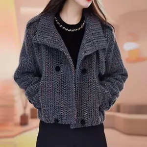 VN 2023 Thu Đông Phong Cách Mới Áo Khoác Nữ Thoải Mái Rời Thời Trang Bảo Vệ Toàn Diện Áo Cardigan Ngắn Chất Lượng Cao
