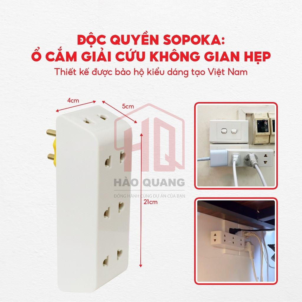Ổ Cắm Chia Điện SOPOKA P25 Chống Tuột, Công Suất 2200W, Xoay 90 Độ, Dùng Cho Gia Đình & Văn Phòng