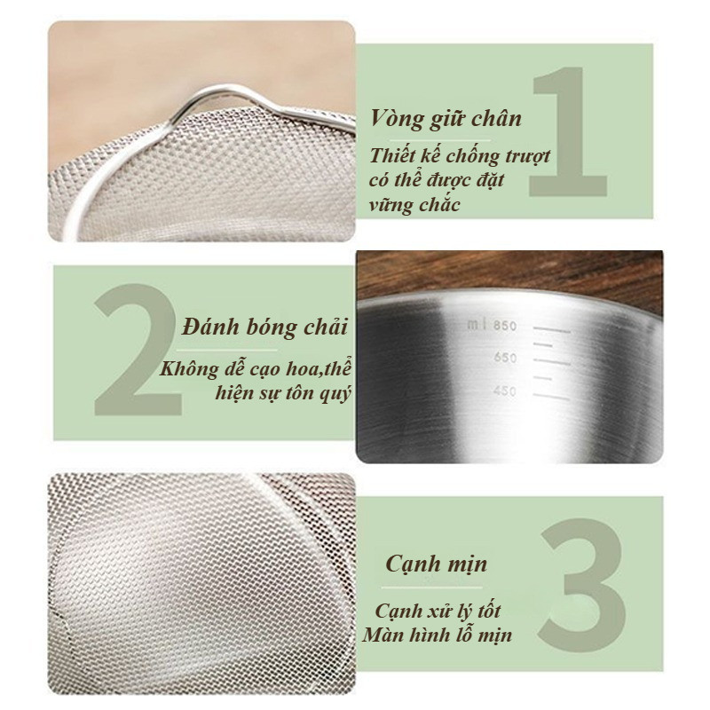Chậu Rửa Rau Inox 304 Có Giỏ Lọc, Dày Bền, Không Gỉ, Size 19/22/28cm, Đa Năng Nhà Bếp