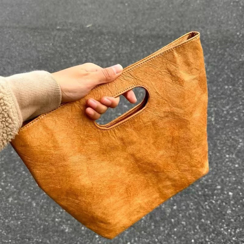 Túi giấy Kraft retro nữ, túi tote nhỏ 2024, túi đi chơi/đi làm, phong cách niche