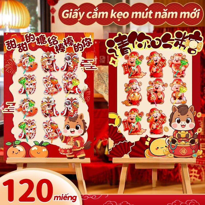 Thẻ gắn kẹo năm mới 2026 - Set 60 cái cắm kẹo mút hình Thần Tài vui nhộn, thiết kế xinh xắn, phụ kiện trang trí Tết