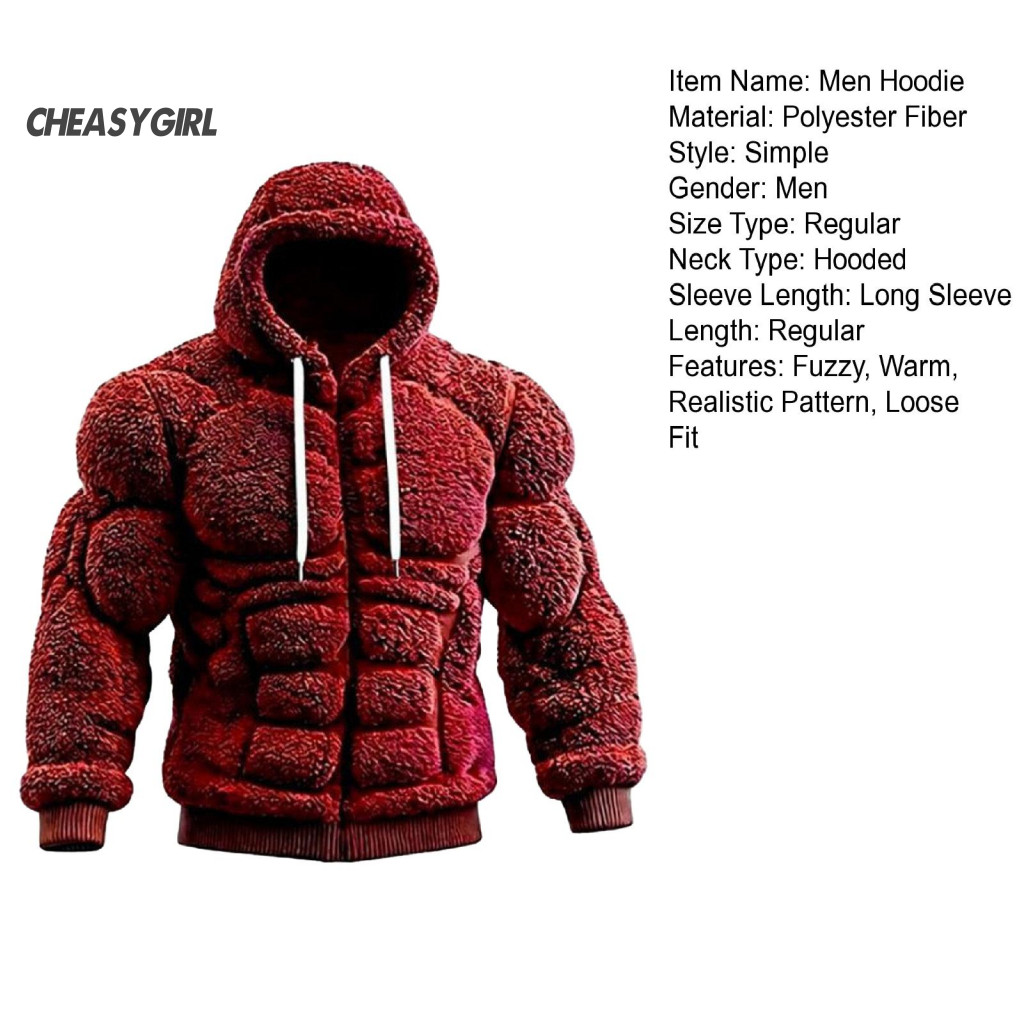 Áo hoodie nam họa tiết cơ bắp 3D in thực tế, ấm áp, phù hợp dạo phố và thời trang đơn giản cho mùa lạnh