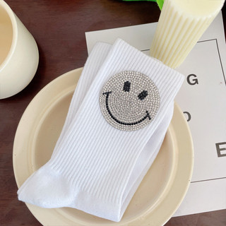 [Tất nữ oklife] Tất Cotton kim cương giả thời trang phiên bản Hàn Quốc Tất nữ ống giữa kim cương sáng đầy màu sắc ins Hợp thời trang Thu đông Trang phục ngoài thể thao