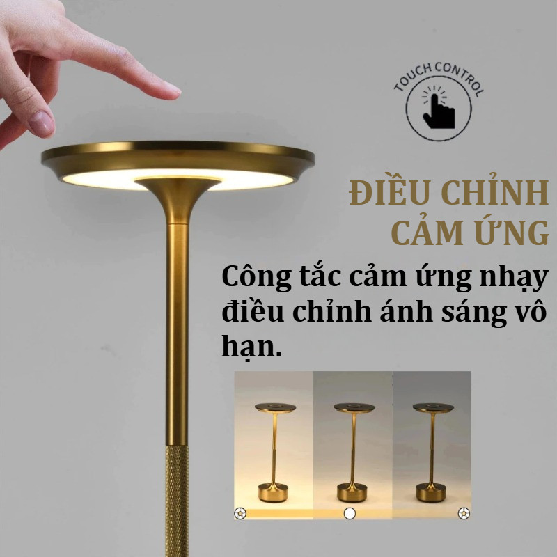 Đèn LED để bàn cảm ứng không dây, sạc USB, 3 chế độ ánh sáng, kim loại cao cấp, trang trí phòng ngủ, bàn ăn, quầy bar