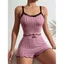 IAPPORTUNIA 2 Bộ đồ ngủ dệt kim gân dành cho nữ, Ren Trim Quần short viền rau diếp mềm, Nơ dễ thương Cami Crop Top Nữ