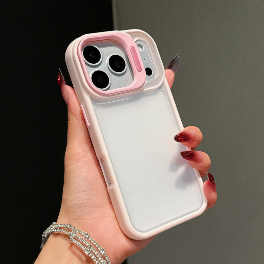 Ốp lưng trong suốt mờ có giá đỡ ống kính cho iPhone 17 16 15 14 13 12 11 Pro Max 17 Air 16 15 14 Plus Khung đầy màu sắc Vỏ đơn giản thời trang chống rơi