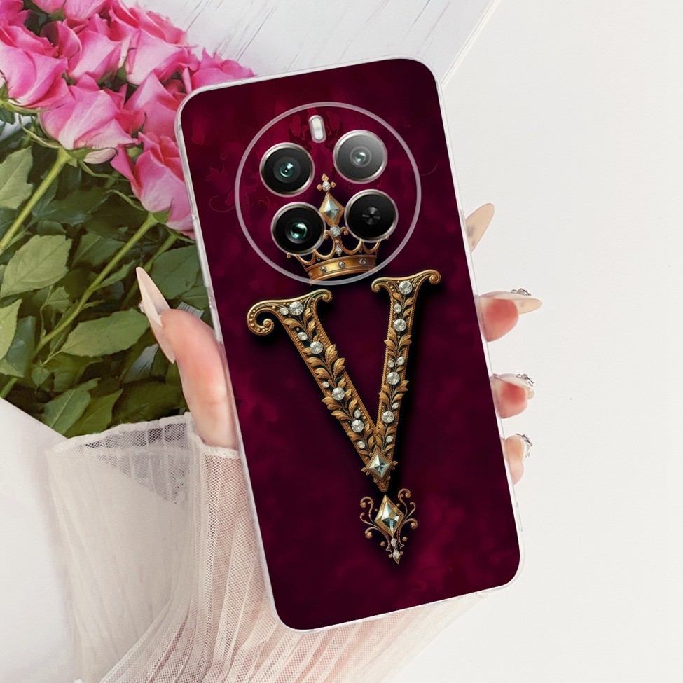 Dành Cho Realme RMX3867 Dành Cho Realme 12 Plus 5G Ốp Lưng Trong Suốt Sang Trọng Vương Miện A-Z Chữ 2D Họa Tiết Phẳng Mềm Ốp Lưng Điện Thoại Real me 12 Plus 5G