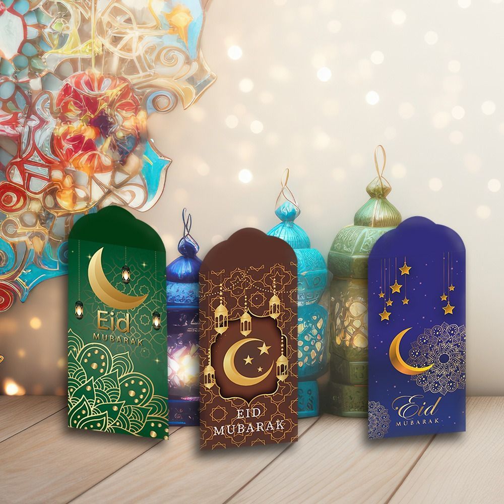 HWAIDY 6 Thẻ Tiền, Giấy Dày Eid Mubarak Phong Bì Tiền Mặt, Truyền Thống Nhiều Màu Sắc Eid Al-fitr Tiếp Liệu Cho Gia Đình Tập Hợp