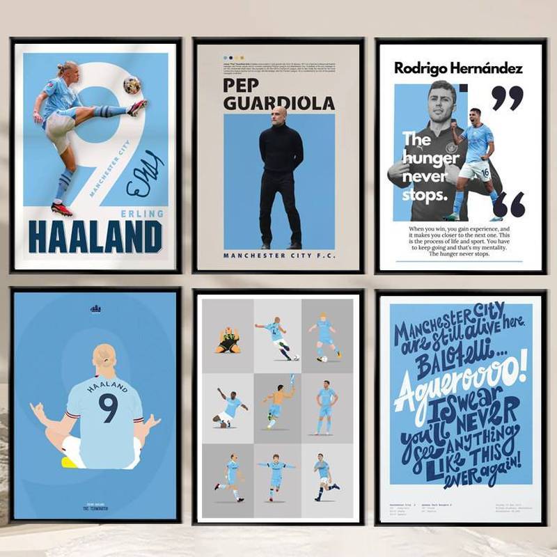 Poster bóng đá tranh Canvas trang trí Manchester City Haaland Foden