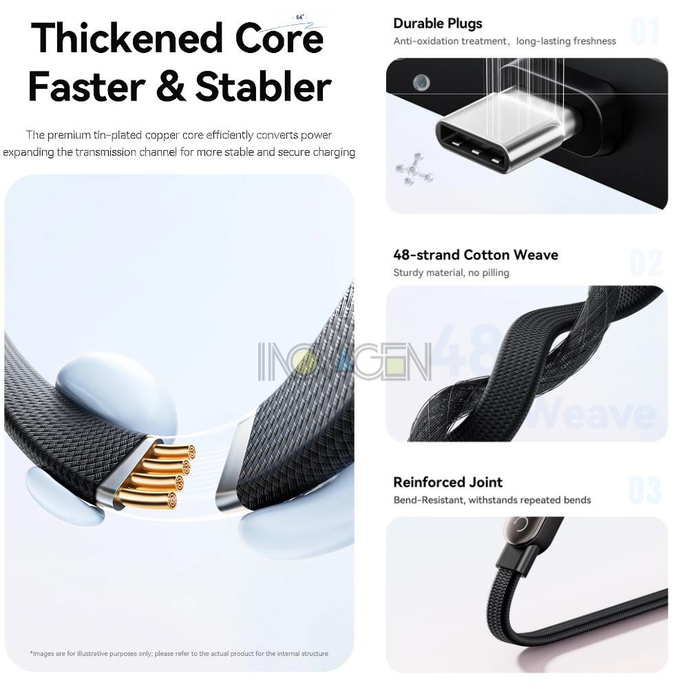 Cáp sạc nhanh bện INOVAGEN 240W có giá đỡ điện thoại tích hợp, dây USB-C bền có thể gập lại hình chữ T, cáp sạc giá đỡ vô hình có chân đế