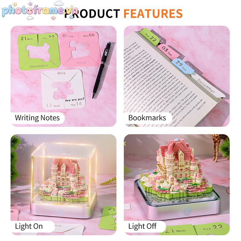 Khung Ảnh Lịch Mảnh Thời Gian 2026 Lịch Để Bàn Có Đèn LED 3D Lịch Xé Khắc Giấy Nghệ Thuật Memo Pad Notepad Quà Tặng Giáng Sinh Trang Trí Máy Tính Để Bàn VN
