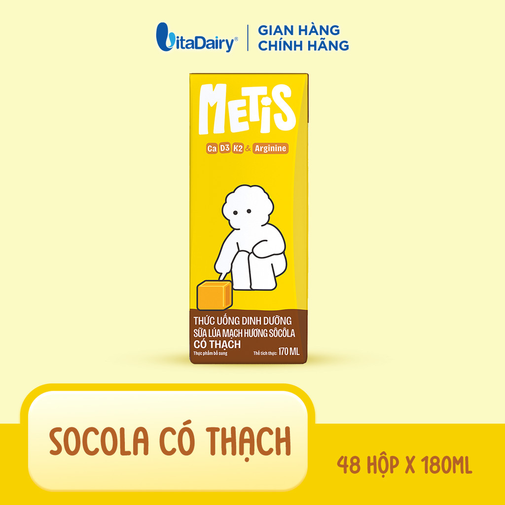 [THÙNG 48 HỘP] Thức uống dinh dưỡng Metis hương nho/dâu/Socola có thạch 170ml - Thơm ngon dễ uống, Bé thích mê