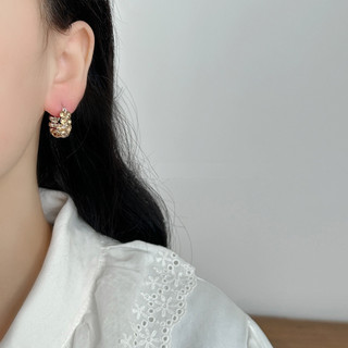 Bông Tai Hổ Phách Kim Cương Zircon, Phong Cách Pháp Sang Trọng, Thiết Kế Đơn Giản Linh Hoạt