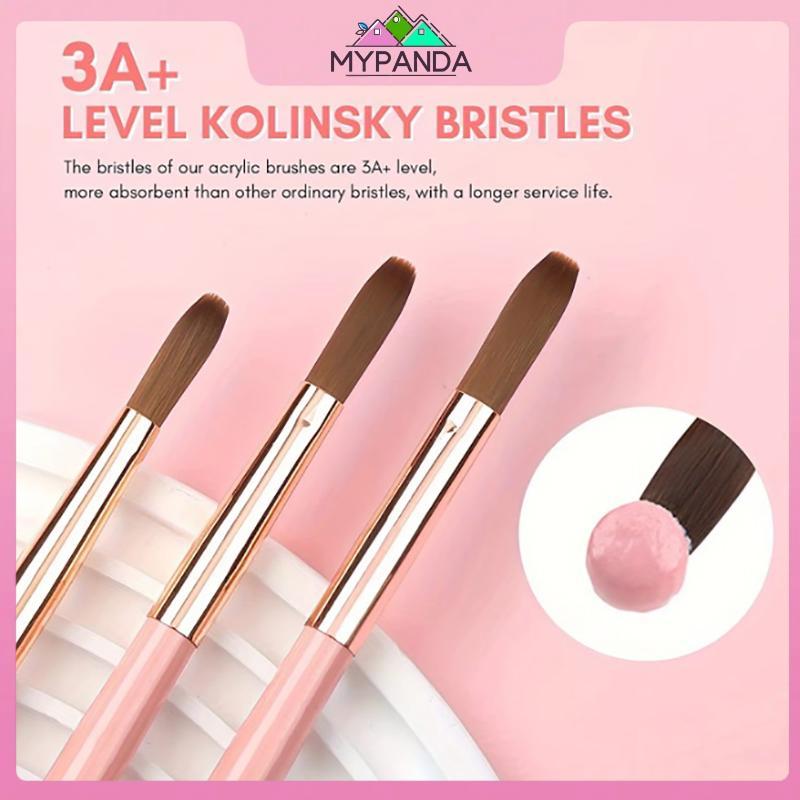 Bộ cọ acrylic 3 chiếc MYPANDA #8/10/14, bàn chải nối dài bột móng, dụng cụ nghệ thuật 3D salon