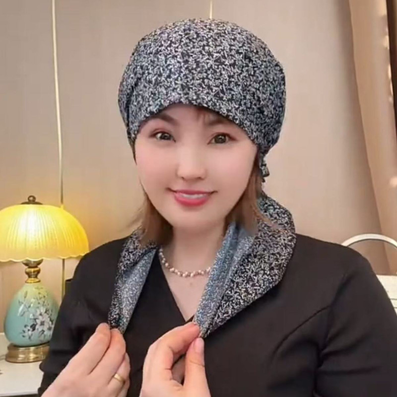 Mũ thời trang nữ với ruy băng mỏng, phong cách không vành Baotou, phù hợp làm khăn trùm đầu