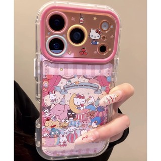 Phim hoạt hình dễ thương Hellokitty Family Bảo vệ toàn diện Ống kính Túi khí bằng da màu hồng Vỏ điện thoại cho iPhone 17Promax 17Pro 14 15 16 Pro Max 13 Vỏ điện thoại di động nữ chống sốc