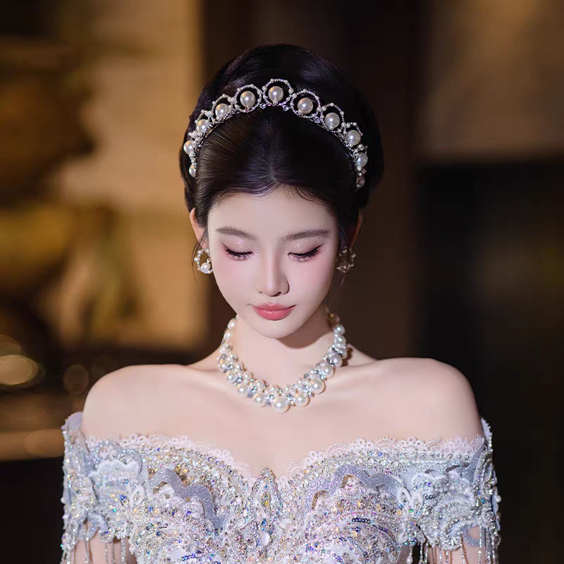 Dây Choker Ngọc Trai Đính Đá Lấp Lánh Phong Cách Vintage Pháp Cao Cấp Phụ Kiện Trang Phục Cô Dâu