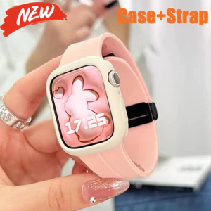 Dây đeo silicon từ tính + Vỏ màu kẹo cho Apple Watch Series11 / 10 46mm 42mm Ultra3 / 2 / 1 49mm 44mm 40mm 45mm 41mm 9 8 7 6 5 SE3