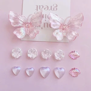 Charm gắn dép: Set charm 12 chi tiết: Bướm trong suốt 5D hàng xịn