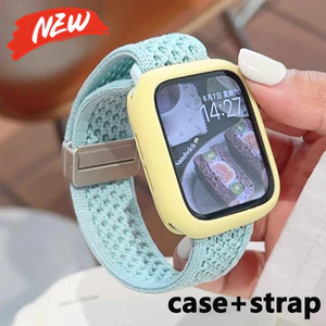 Dây đeo bện Nylon + Vỏ đồng hồ co giãn thoáng khí cho Apple Watch Series11 / 10 46mm 42mm Ultra3 / 2 / 1 49mm 9 8 7 6 5 4 SE 45mm 44mm 41mm 40mm