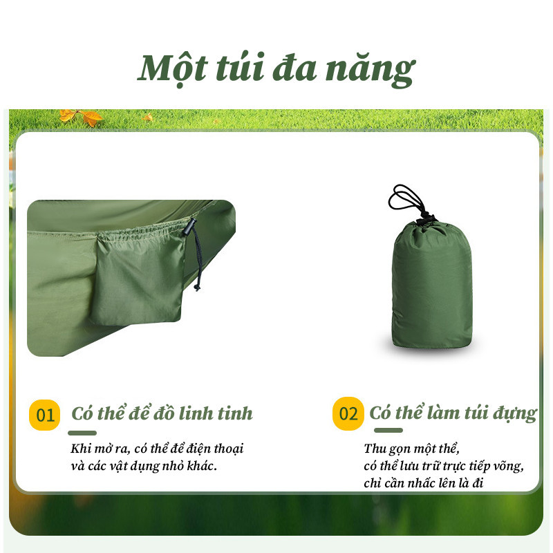Võng Dù Siêu Nhẹ Chống Lật, Túi Cất Gọn 1 Khối,Chịu Tải 250kg,Lý Tưởng Cho Camping-Du Lịch-Dã Ngoại
