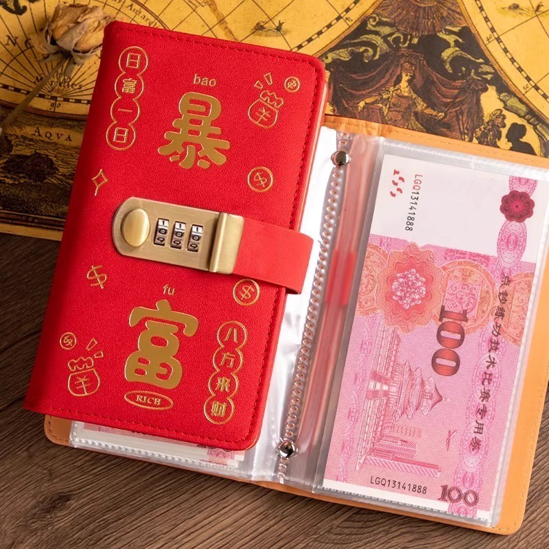 Sử dụng loại sổ tiết kiệm da PU cao cấp, thiết kế 100 ô với khóa mật khẩu và chống nước, ví tài chính trẻ em